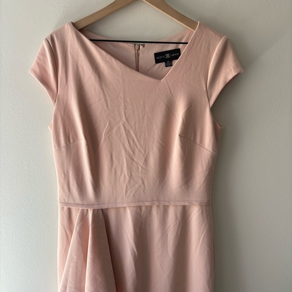 BETSY & ADAM Ruffled Slitted Cap Sleeve Asymmetrical Neckline Maxi Gown Dress - Picture 6 of 11